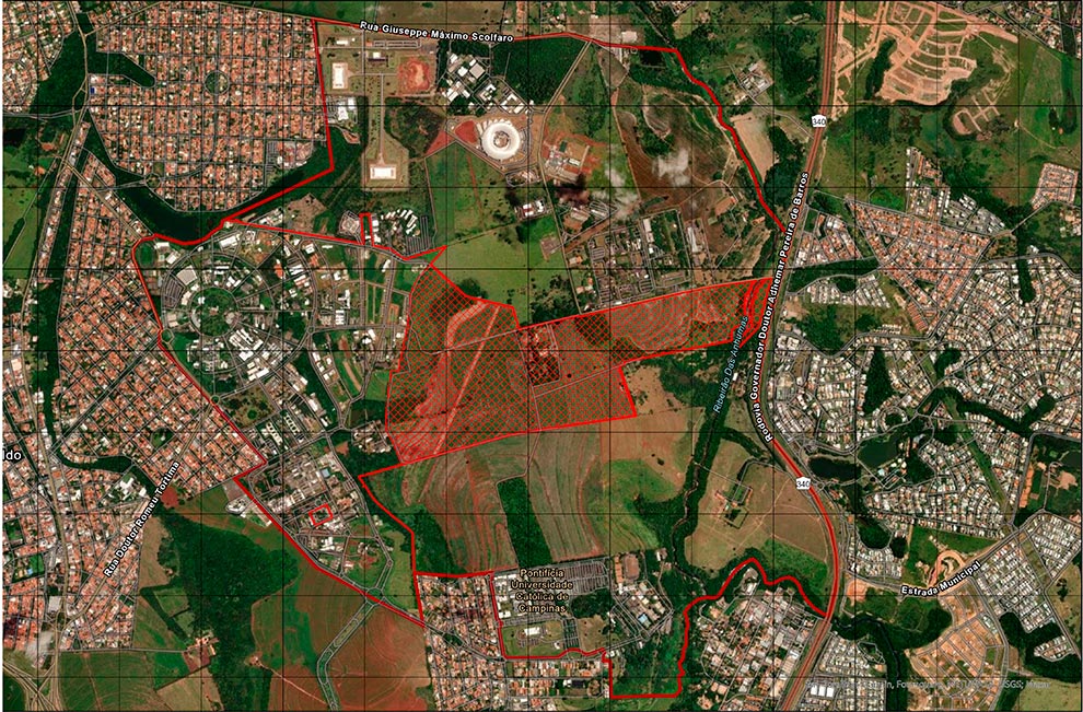 Mapa da área que compreende a Fazenda Argentina; objetivo da proposta é orientar a implantação ordenada do HIDS Unicamp no local